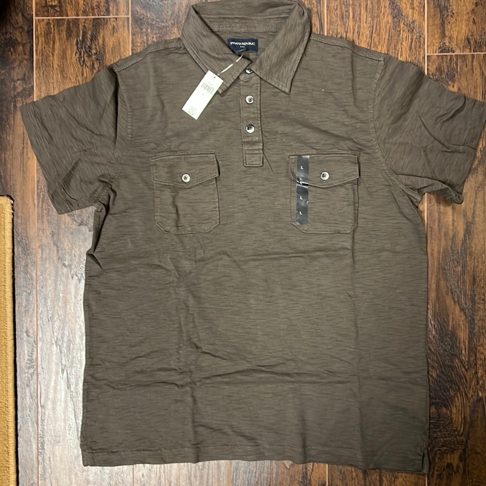 Banana Republic Factory Short Sleeve Shirt, Brown, Cotton, Large